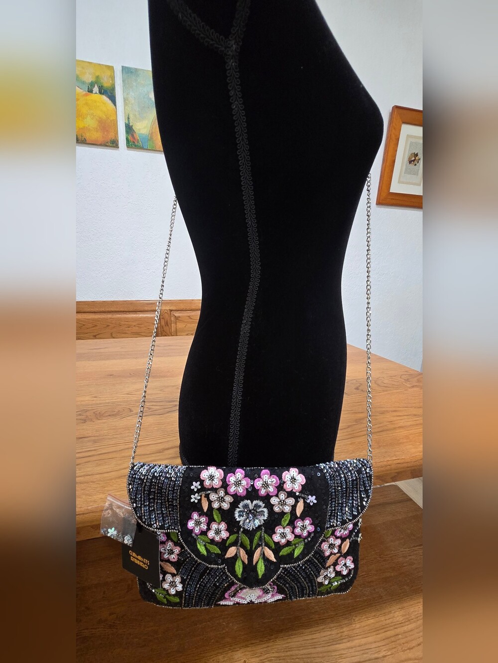 CLEMENTS RIBEIRO Beaded Embellished Floral Clutch w/Chain Strap NWT